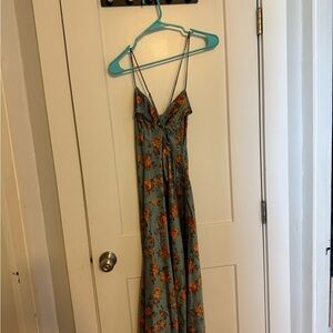 Astr Floral Midi Dress in Blue and Orange